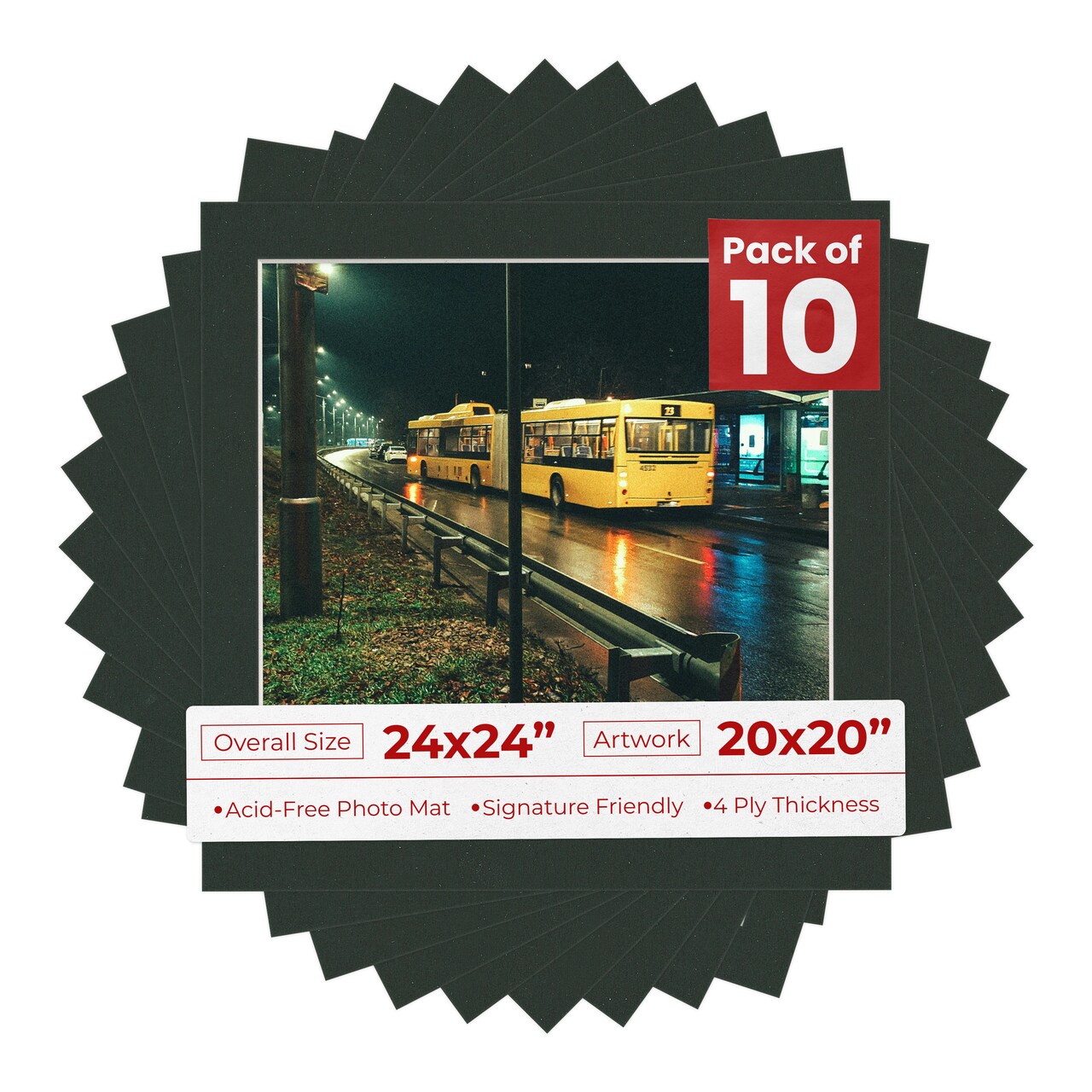 Textured Black Mat Board for 24x24 Frames - Fits 20x20 Photos